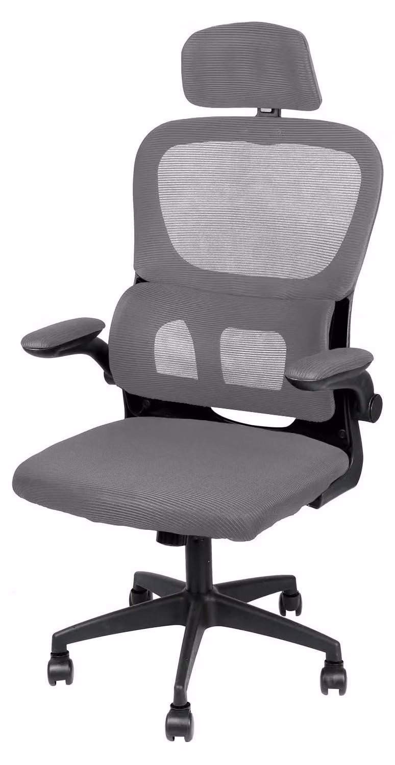 Sedia da scrivania ergonomica - Sedia da ufficio - Poggiatesta - Braccioli regolabili - Regolabile in altezza - Funzione di oscillazione e inclinazione - Rotante a 360° - Rotelle - Grigio