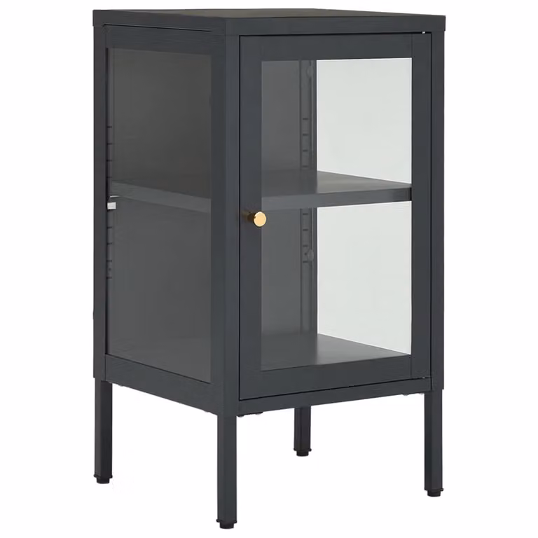 Credenza Antracite 38x35x70 cm in Acciaio e Vetro