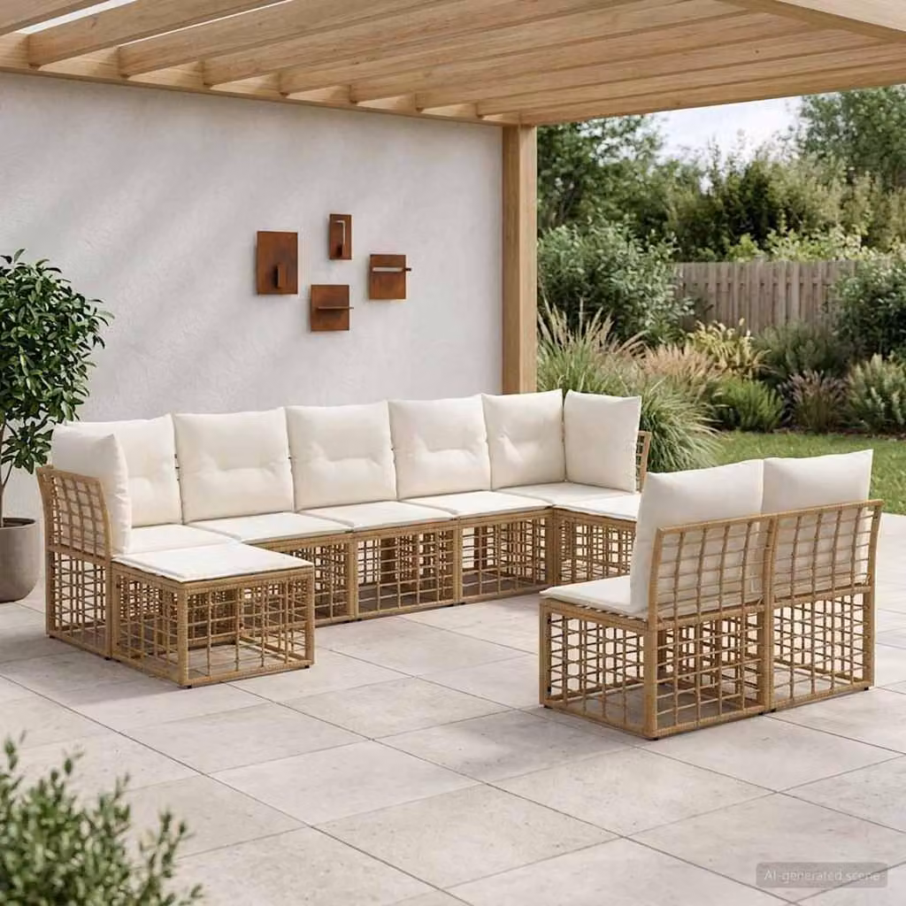 Maison Exclusive - Set da esterno per divano, 9 posti, colore naturale e crema, realizzato in poliestere