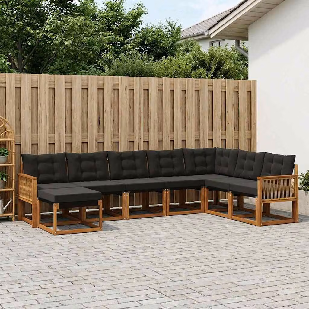 Set di divani da esterno vidaXL 8 pz in legno di acacia con sedute in textilene, colore marrone e nero