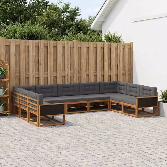 Set di divani da esterno a forma di U vidaXL in legno di acacia con cuscini, beige e antracite