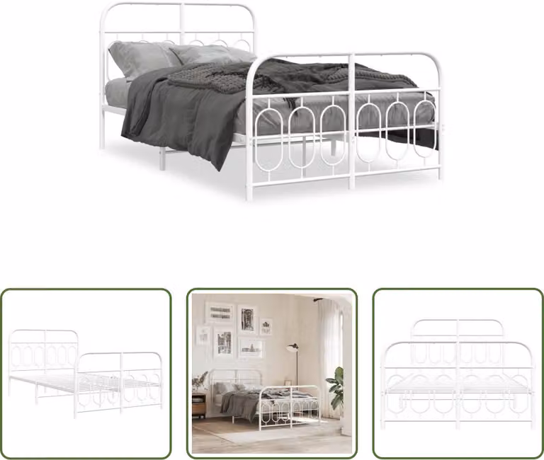 The Living Store Struttura letto con testiera e pediera in metallo bianco 120x190 cm