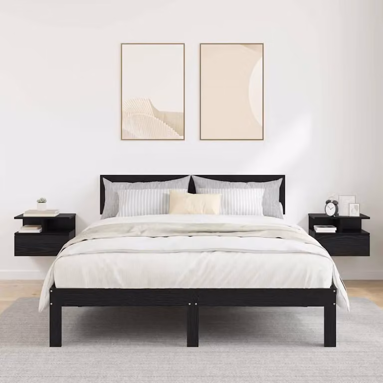Set di 2 comodini sospesi vidaXL moderni in MDF, colore nero opaco, L 40 cm x P 31 cm x H 28 cm