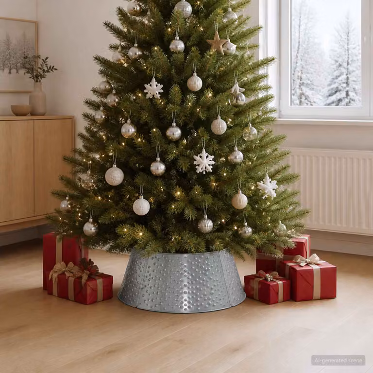 vidaXL Gonna per albero di Natale a forma di cono Argento Ø 62 cm x H 25 cm