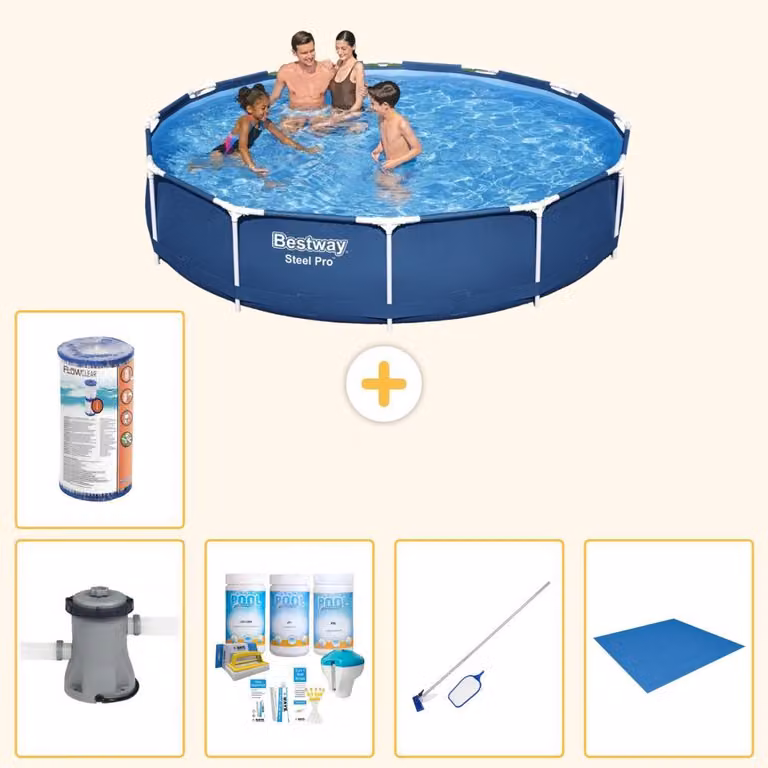 Bestway Steel Pro, piscina in acciaio, forma rotonda - 366x76 cm - composta da 6 parti, modello S22104