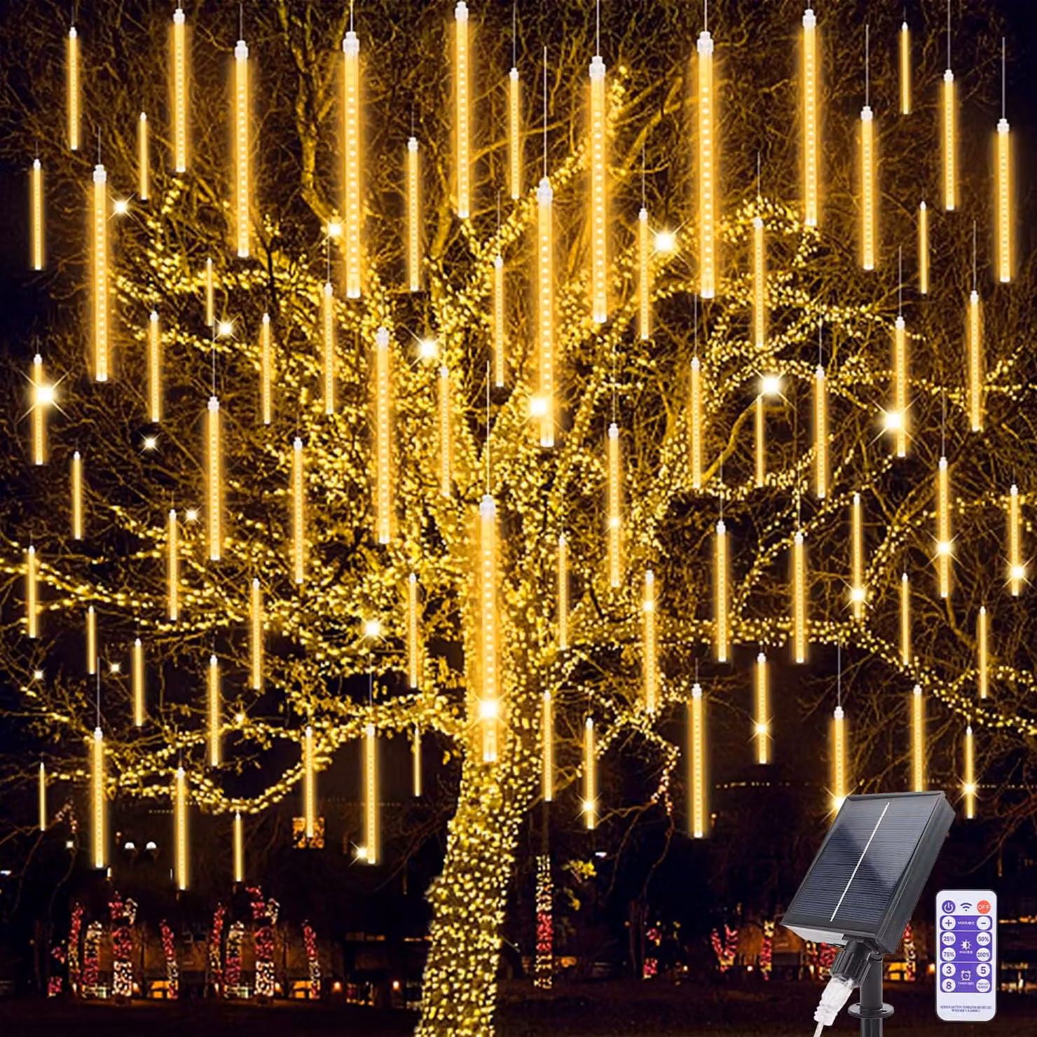 Catena luminosa solare, 30 cm, 10 tubi, 240 LED, con telecomando