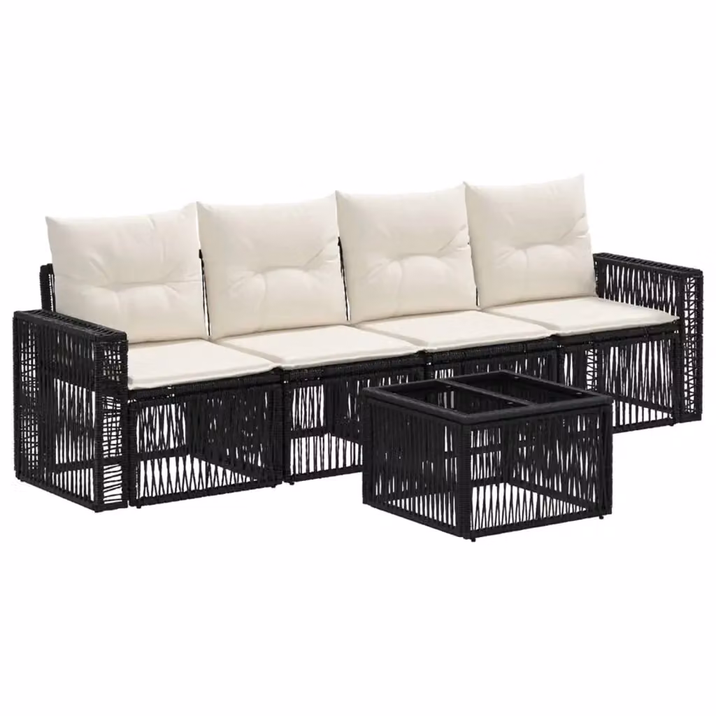 Set da giardino vidaXL composto da 5 pezzi con divani e tavolino in rattan e metallo nero e bianco con cuscini imbottiti e rivestimenti rimovibili – 2