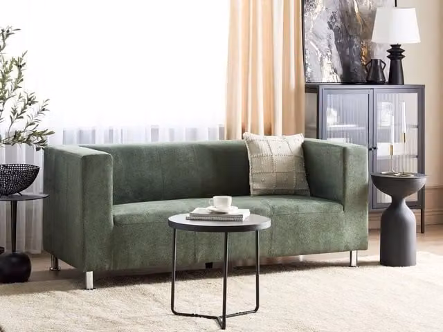 Divano a 3 posti BELIANI in tessuto verde con gambe in metallo argento in stile scandinavo L: 179 cm, P: 83 cm, H: 74 cm