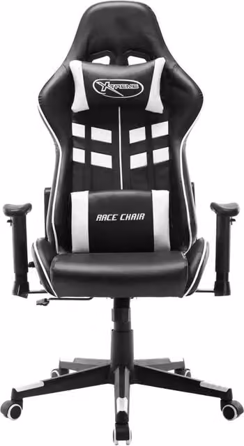 Sedia da Gaming Sportiva in Similpelle Nera e Bianca con Poggiatesta e Braccioli – 1