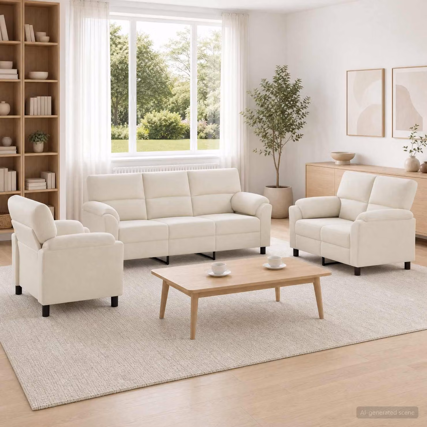 Set di divani 3 pezzi vidaXL in velluto beige con struttura in metallo e cuscini inclusi