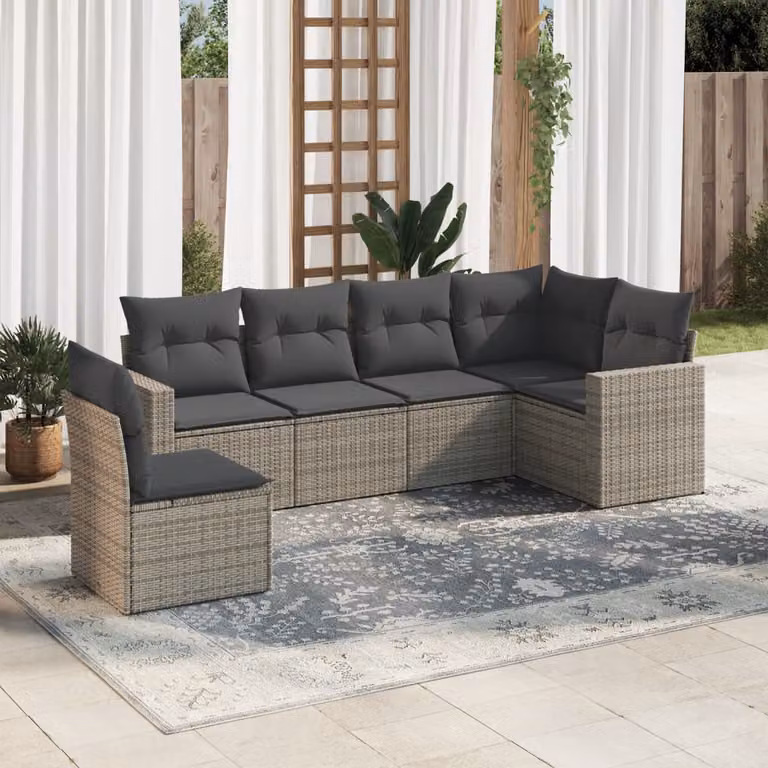 vidaXL Set Divano da Giardino a L in Polyrattan Grigio con 6 Cuscini Imbottiti e Coperture Rimosse