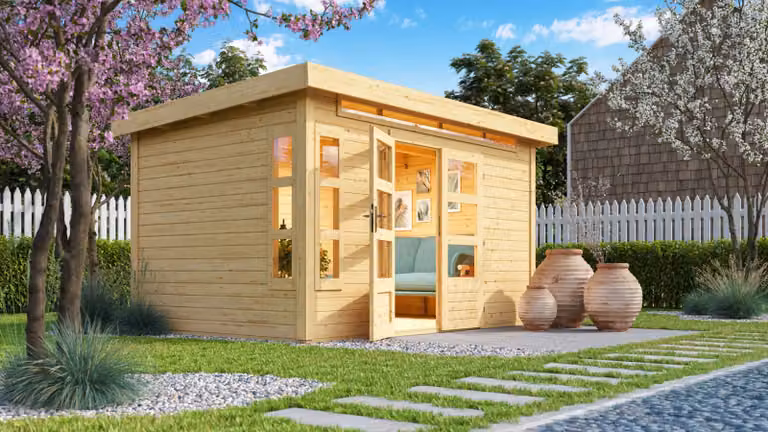 Casetta da giardino in legno Karibu "Kastorf 7" naturale 3,6 x 2,4 m (L x P) senza tetto apribile