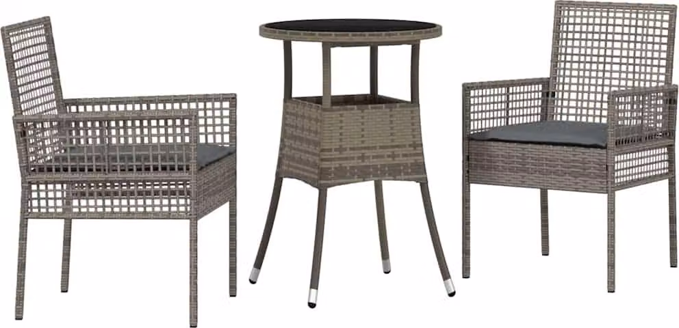 Set da Pranzo per Giardino 3 pcs Grigio polyrattan