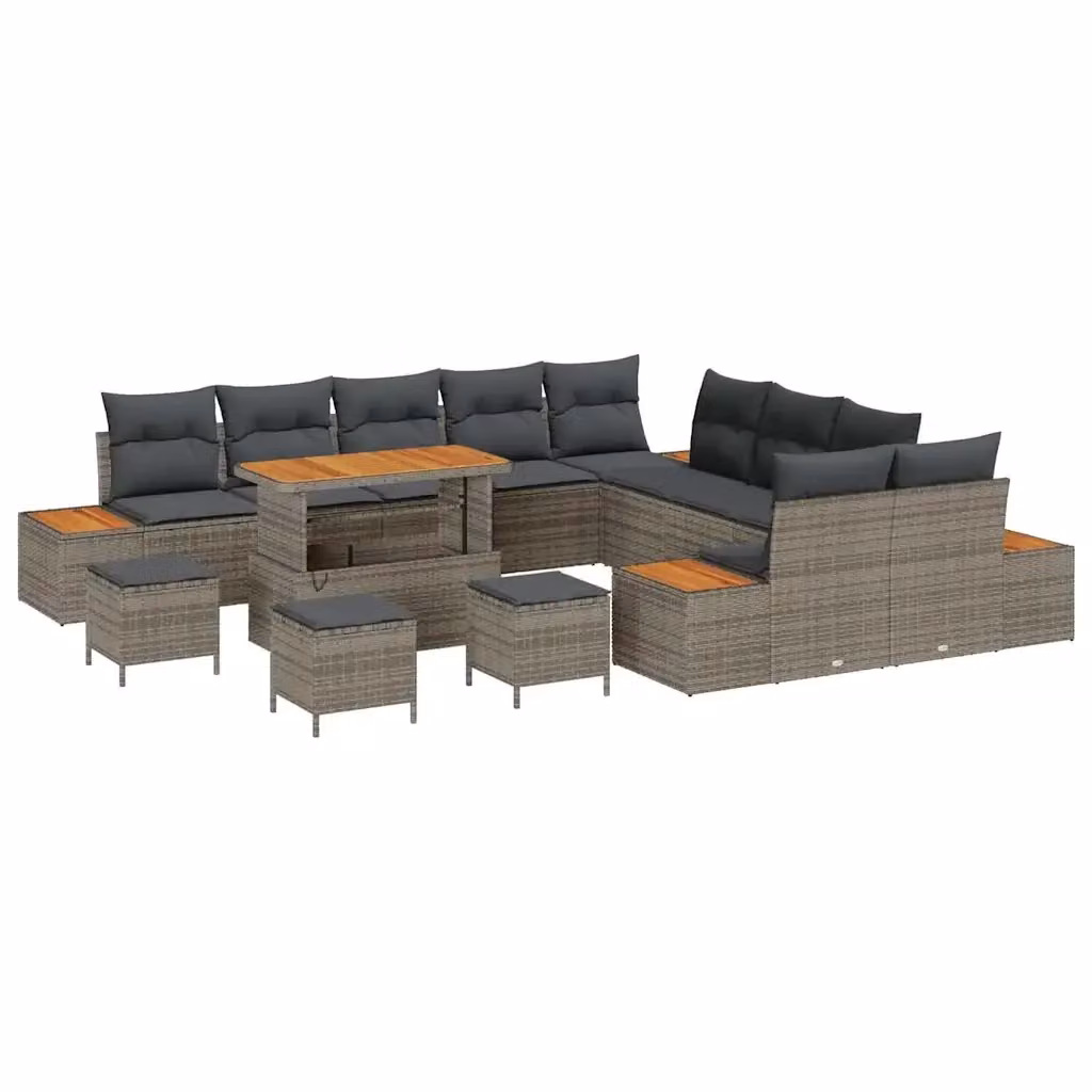 Set Divano da Giardino vidaXL a forma a U con 14 pezzi, Grigio – 2