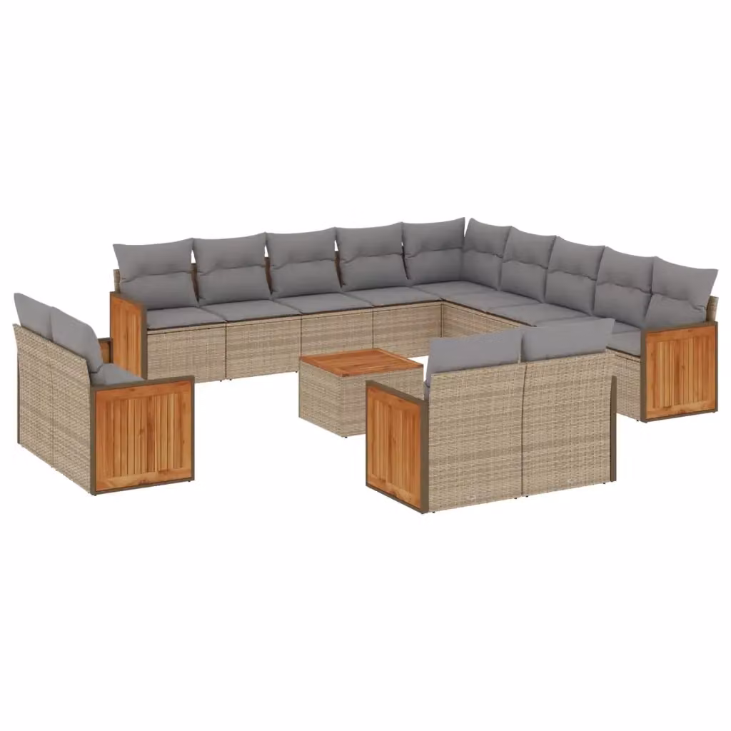 Set di Divani da Giardino a Forma di U vidaXL in Polyrattan Beige e Grigio con Cuscini e Tavolino da Caffè