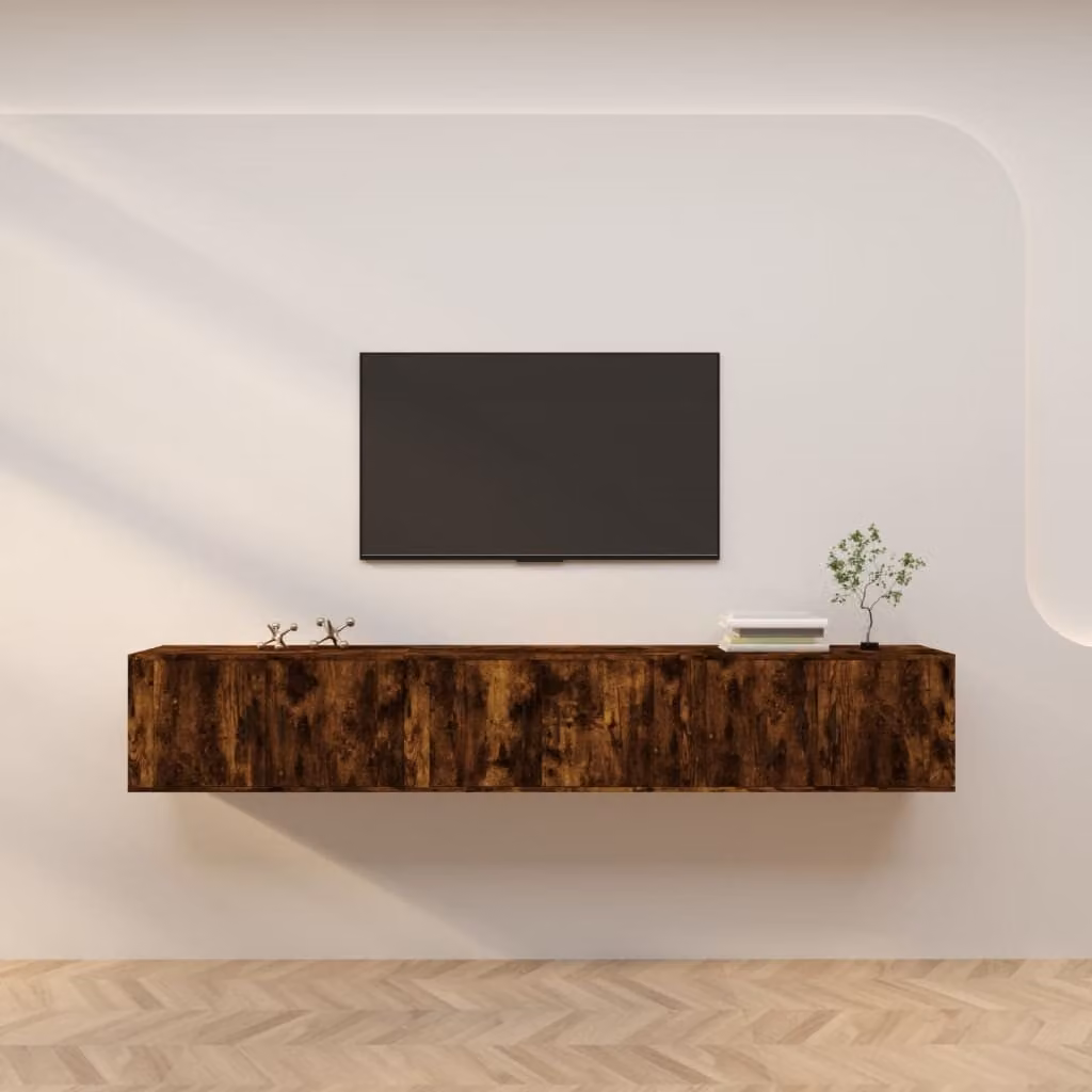 Set di 3 mobili porta TV da parete vidaXL in rovere fumo, ideale per il tuo soggiorno, L 80 cm x P 34,5 cm x H 40 cm