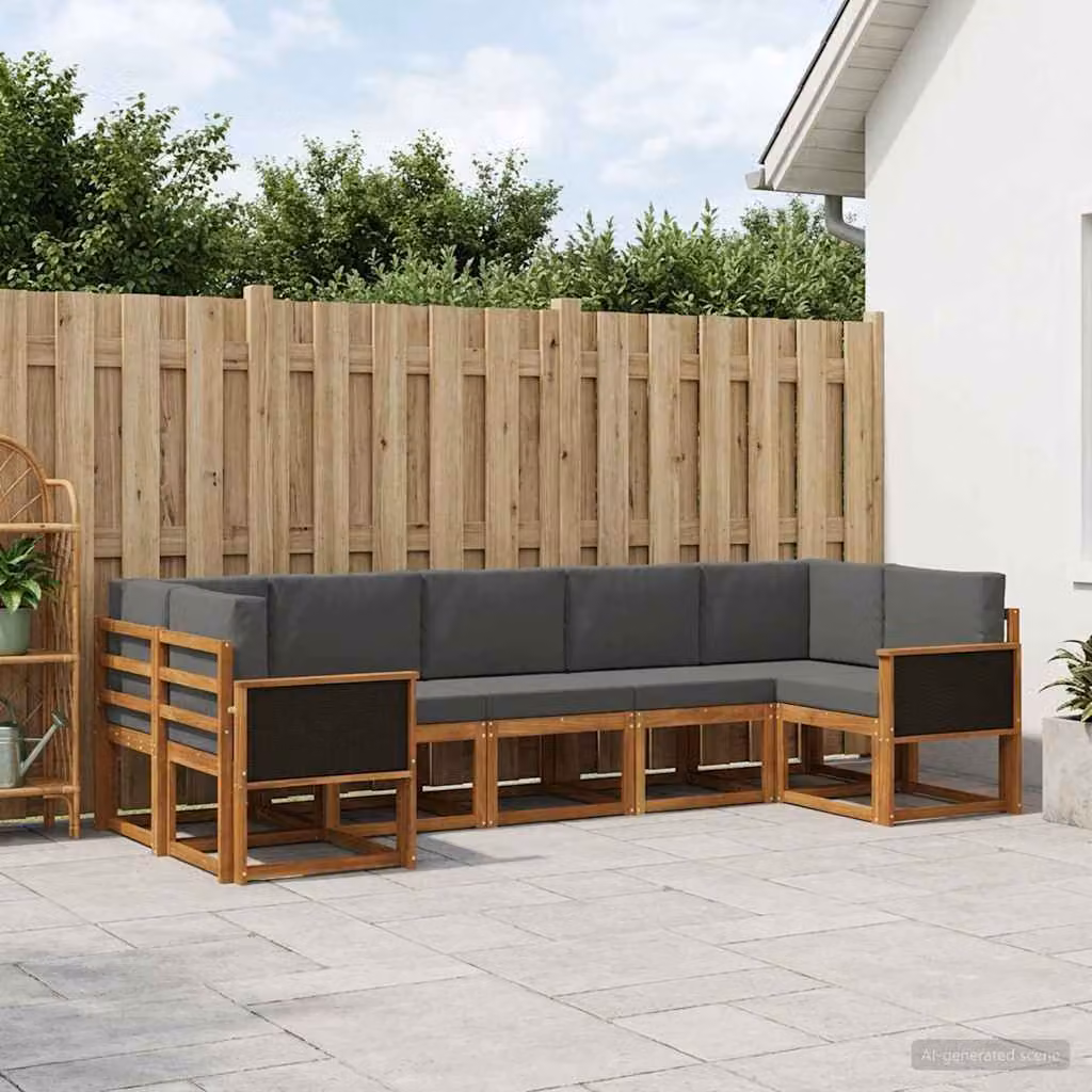 vidaXL Set di divani da esterno 7 pz in legno di acacia con cuscini, Marrone e Antracite