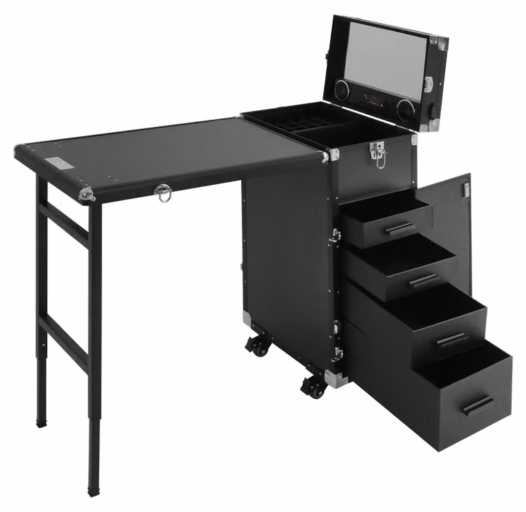 Valigetta per cosmetici - Tavolino portatile per manicure - Estendibile - Rotazione a 360° - Materiale: ABS - Colore: Nero