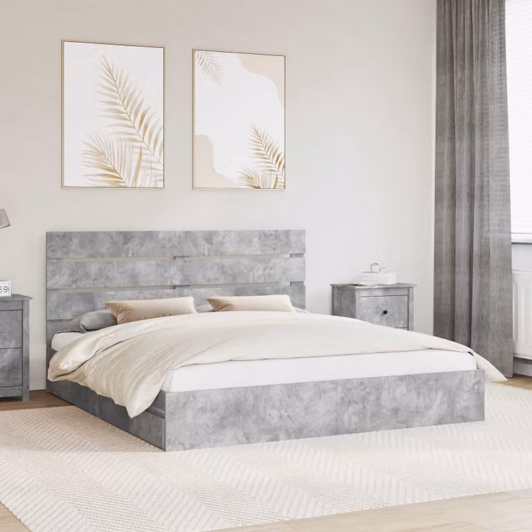 Letto con contenitore e cassetto vidaXL Grigio cemento L/P/H: 200 x 200 x 206 cm