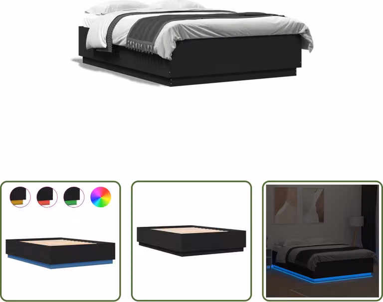The Living Store Giroletto con LED nero 150x200 cm in materiale ligneo