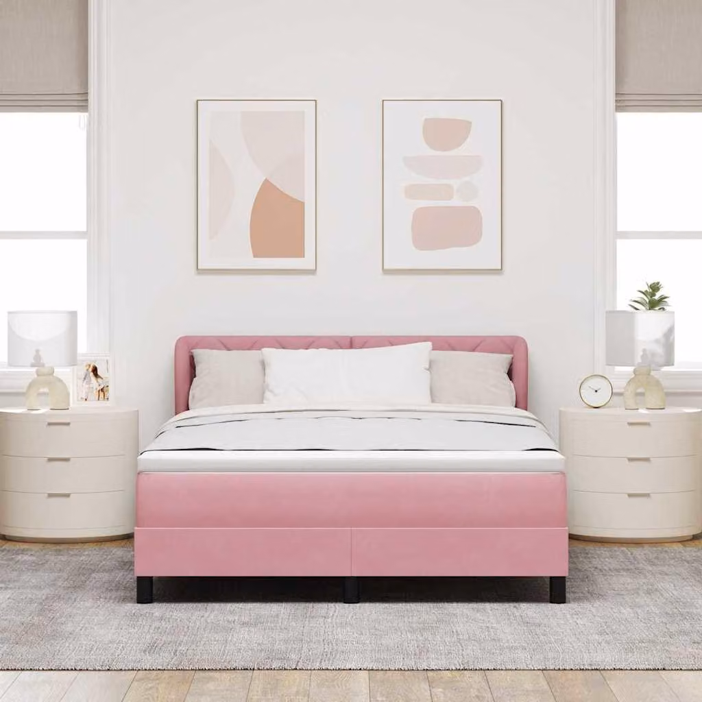 Maison Exclusive - Letto boxspring con testiera Rosa 140 x 190 cm in velluto