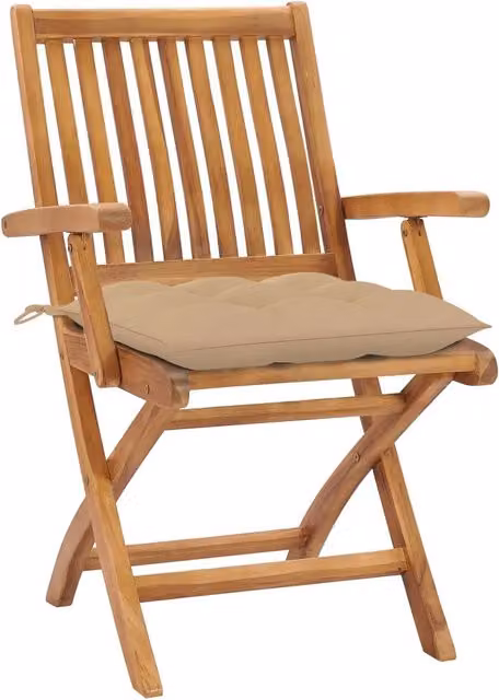 Set di 2 sedie pieghevoli vidaXL in legno di teak con cuscini beige
