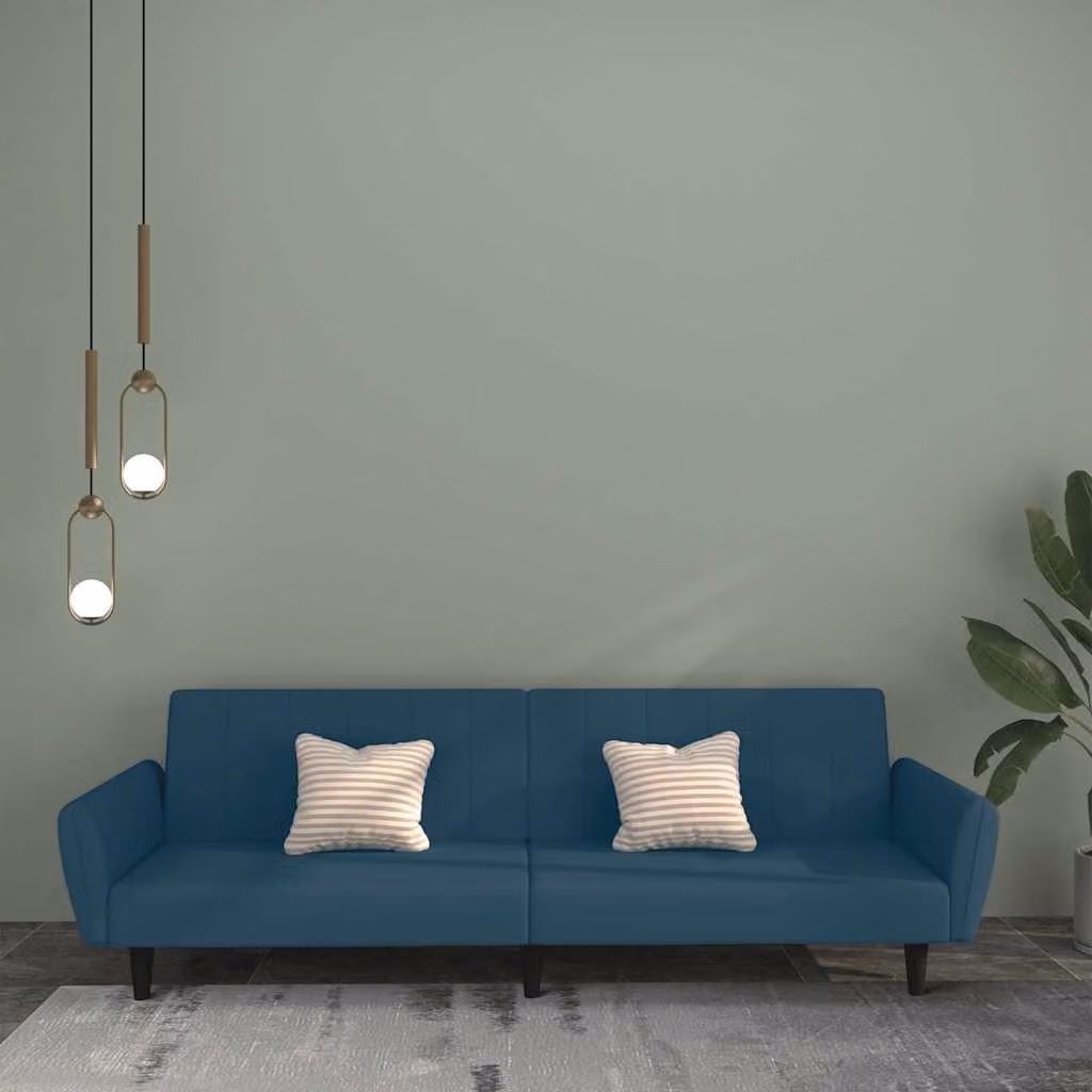 vidaXL Divano Letto Click-Clack Moderno in Velluto Blu con Struttura in Legno Solido e Poggiatesta Regolabile