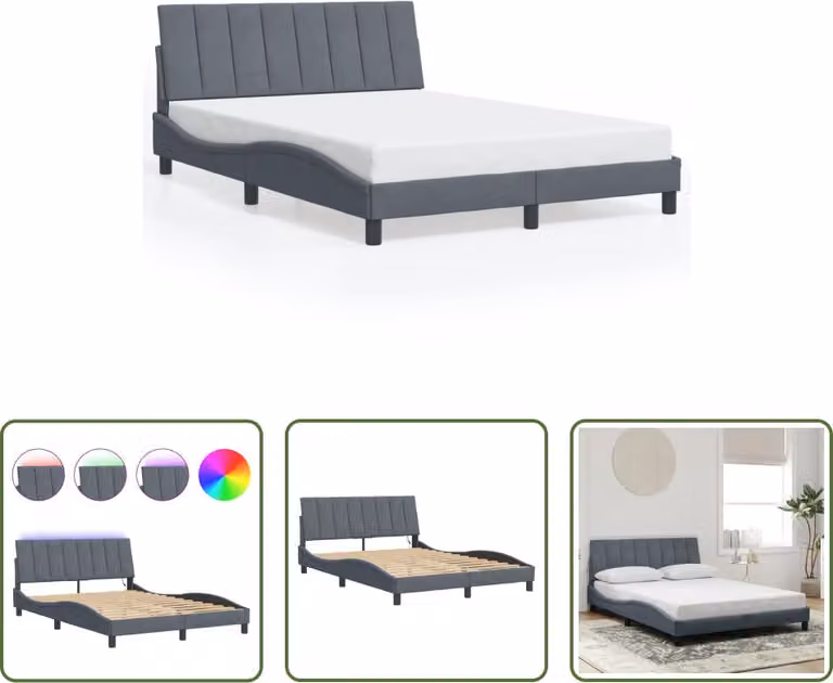 The Living Store Struttura letto con luci LED grigio scuro 140x190 cm in velluto