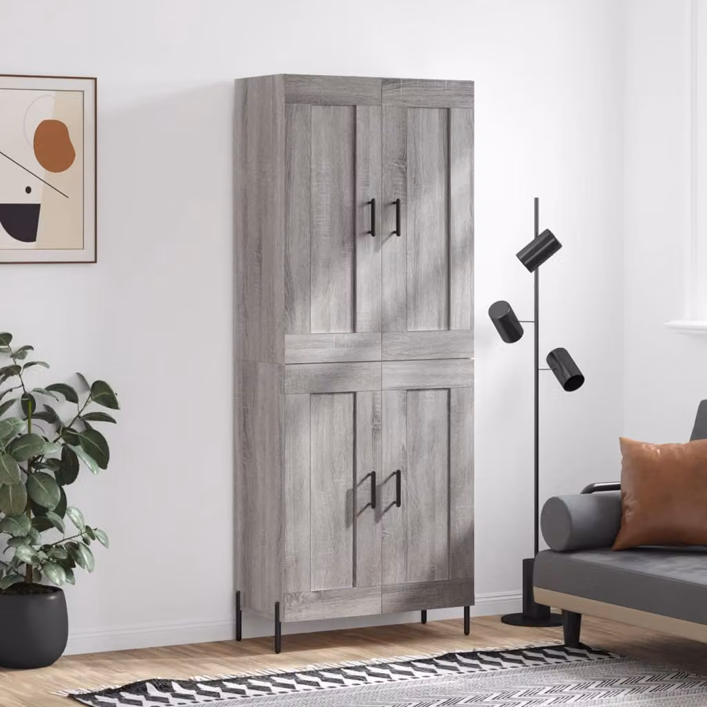 Credenza moderna vidaXL in legno e metallo Grigio Sonoma, L: 69,5 cm, P: 34 cm, H: 180 cm