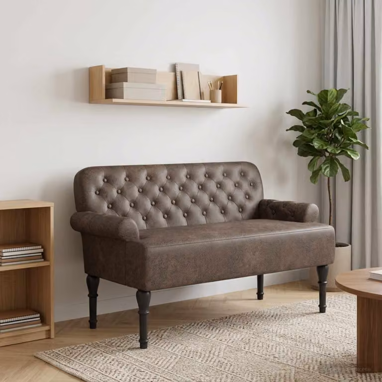 Loveseat vidaXL moderno con seduta imbottita in velluto e pelle sintetica Grigio Scuro L: 120 cm, P: 65 cm, H: 78 cm