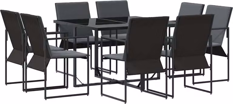 Set da Pranzo per Giardino 9 pcs Nero Acciaio