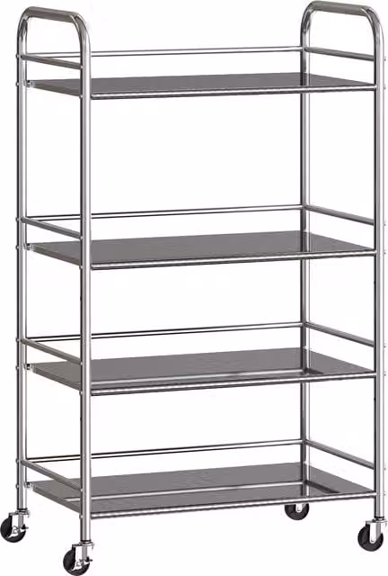 Carrello Multiuso HOMCOM a 4 Livelli con Ripiani Regolabili e Bordi Rialzati in Acciaio Inox Argento L/P/H: 60 x 35 x 100 cm