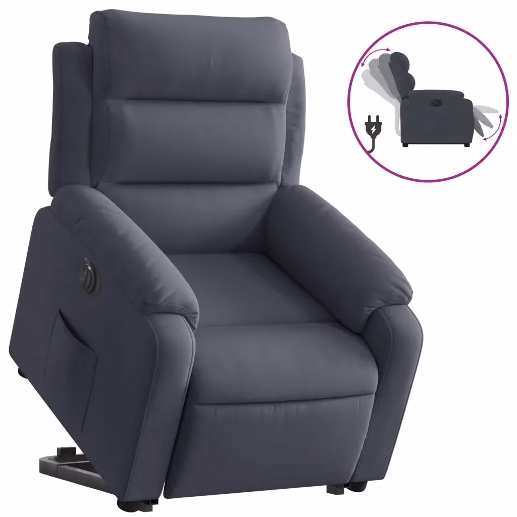 Poltrona Alzapersona Reclinabile Elettrica vidaXL in Velluto Grigio con Braccioli per Senior – 2