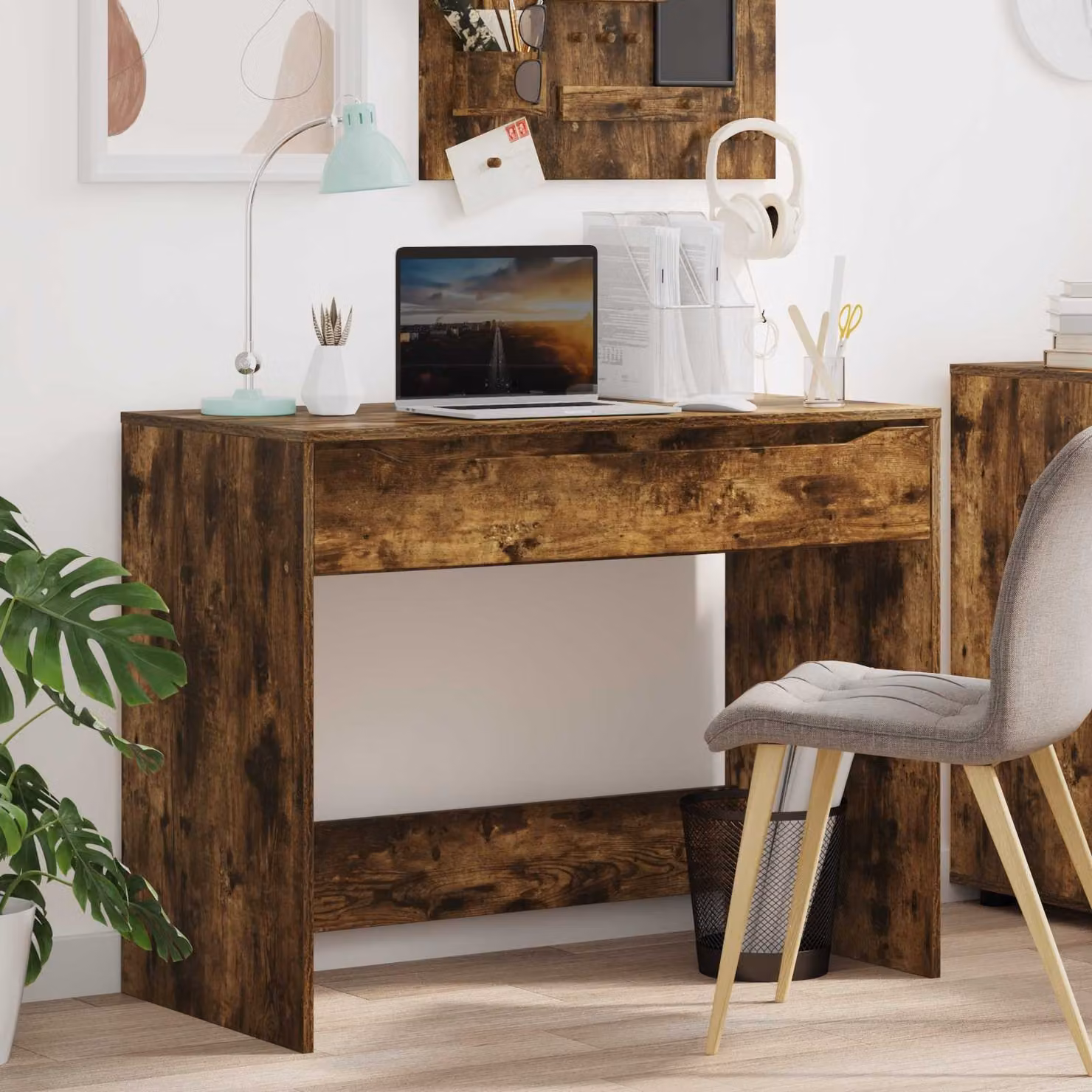 Scrivania con cassetto vidaXL in legno color quercia marrone L: 100 cm, P: 50 cm, H: 78 cm