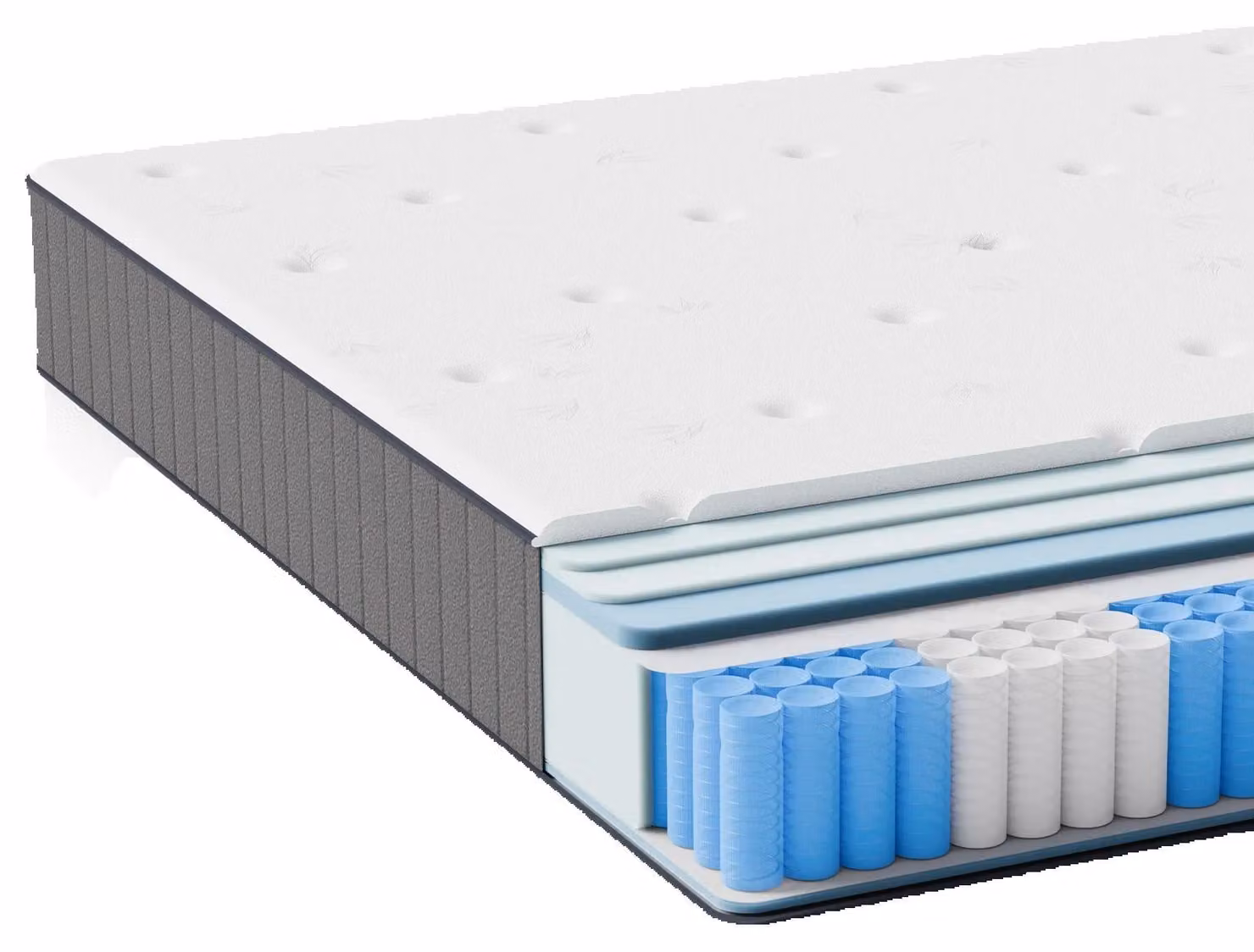 Materassi - Materasso a molle insacchettate - 7 zone - Durezza media (H3) - Altezza 25 cm - Dimensioni 140x200 cm - Supporto ortopedico con schiuma di diatomee - Colore grigio scuro