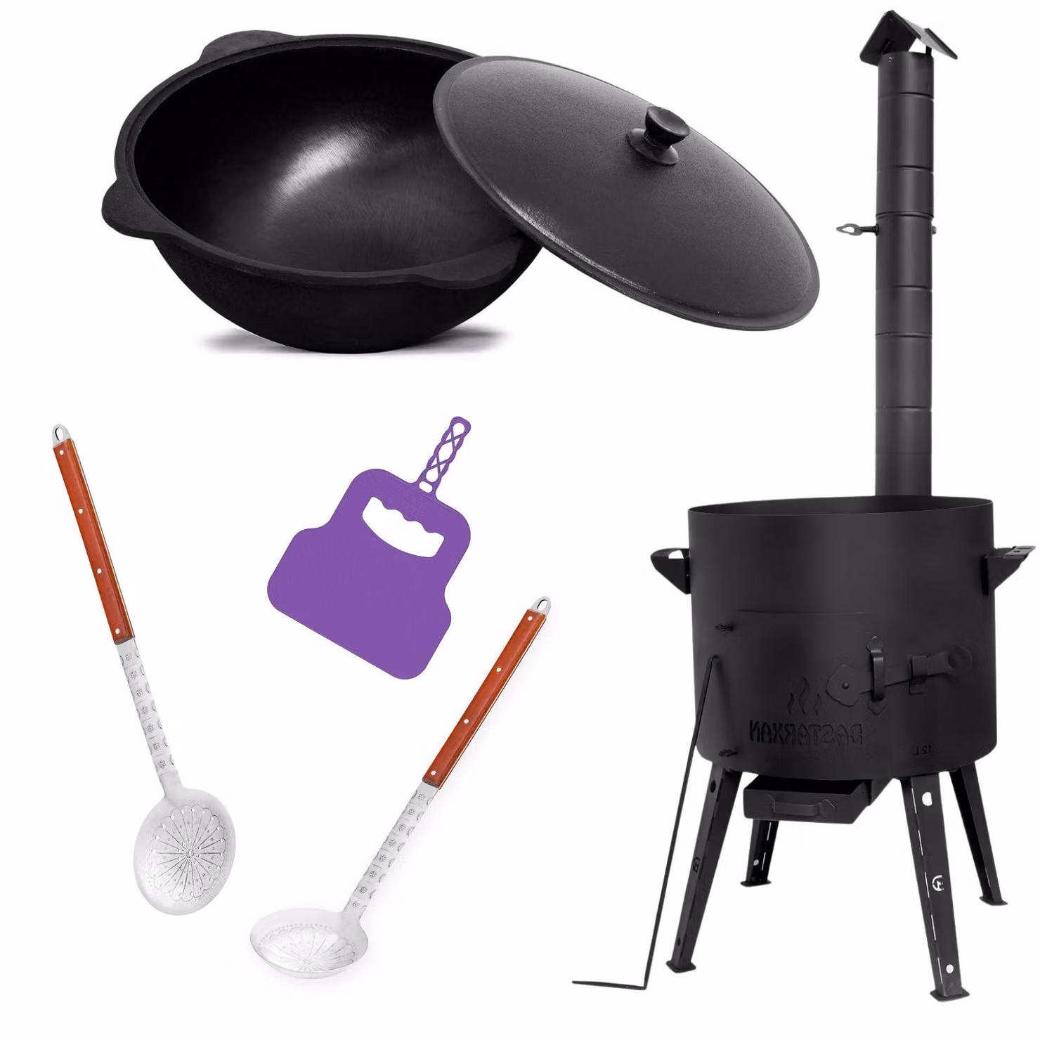 Ø40 Uchag, tubo di scarico in acciaio da 2 mm, 12 litri, griglia per Kazan, mestolo, mestolo da minestra, Uchag, Uchag, Kazan, cucina da campo, cucina all'aperto, fornello per stufati, fornello da campo