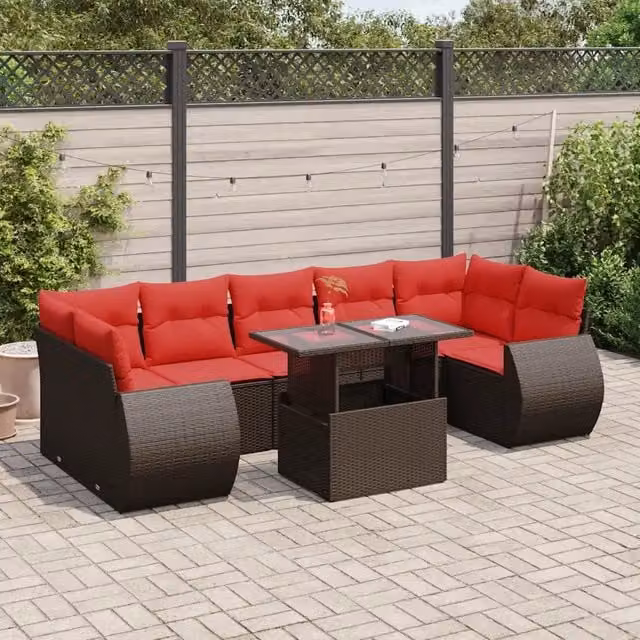 Set Divani Giardino 8 pz con Cuscini Marrone Polyrattan Acacia 3326605