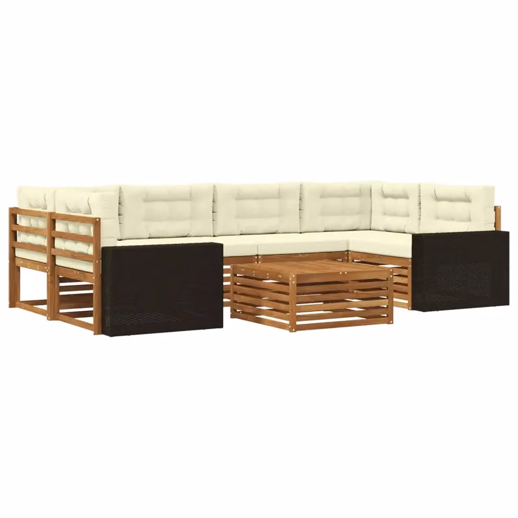 Set di divani da esterno vidaXL da 7 pezzi in legno di acacia con tavolino da caffè, colore beige e bianco, con cuscini inclusi – 2