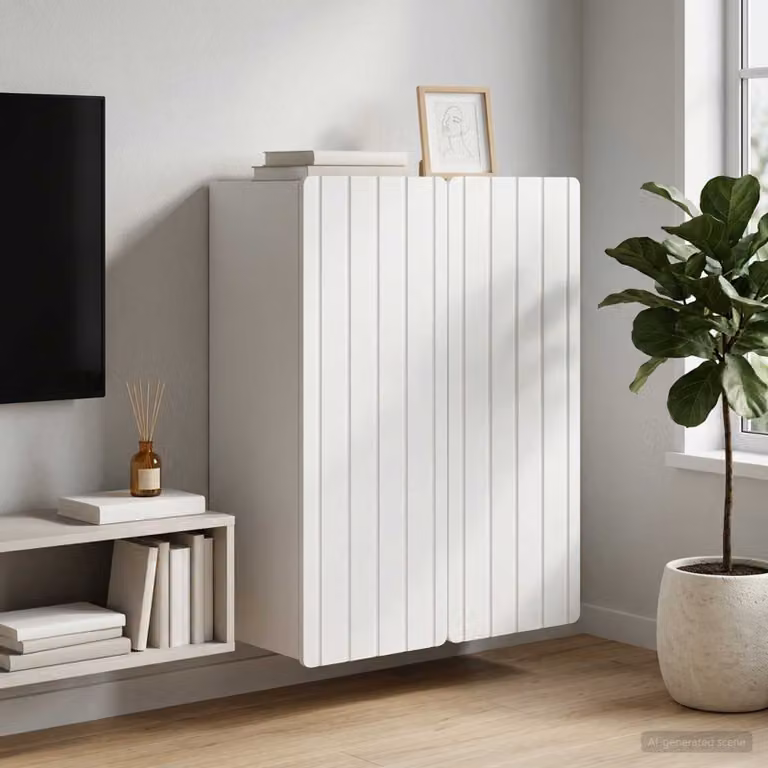 Mobiletto a muro moderno vidaXL Bianco con ante a battente e ripiani interni in MDF L: 66 cm, P: 34,5 cm, H: 92 cm