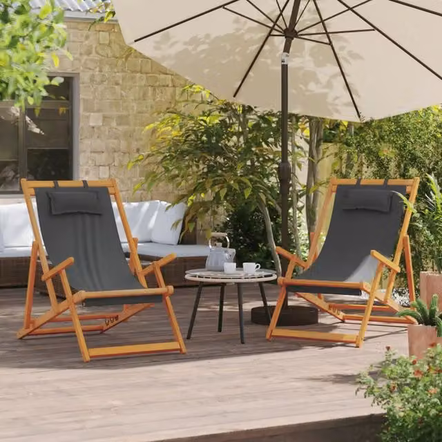 Set di 2 sedie pieghevoli da giardino vidaXL in legno oliato e tessuto grigio