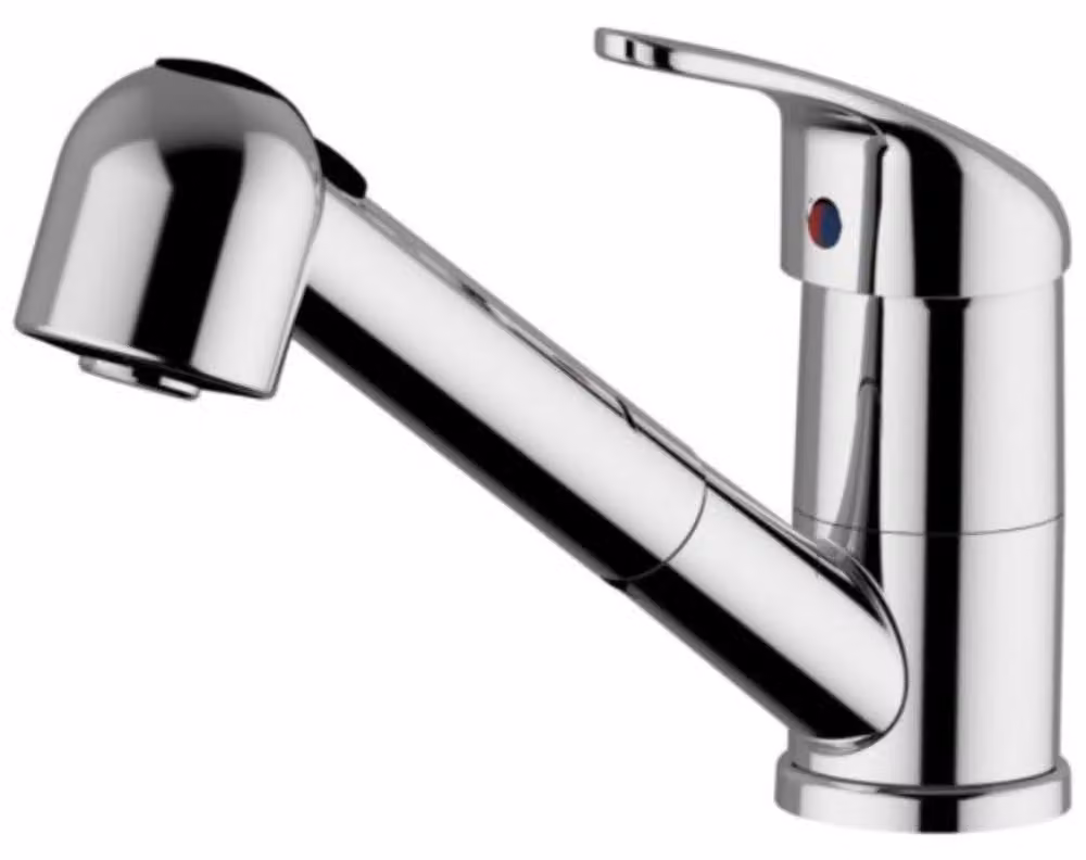Miscelatore monocomando con doccetta a soffione orientabile, rotazione a 360°, finitura cromata