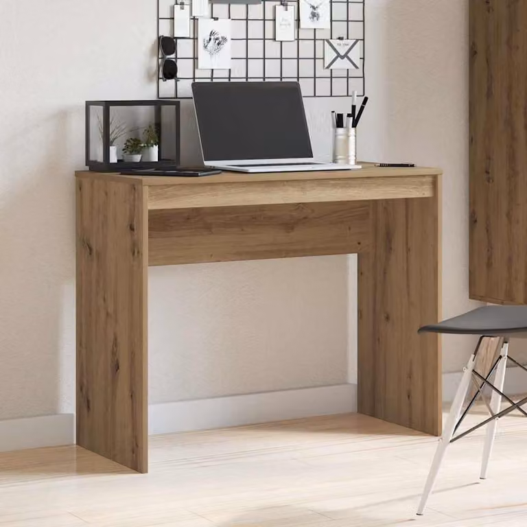 Scrivania moderna vidaXL in legno e MDF color rovere, L 90 x P 40 x H 72 cm