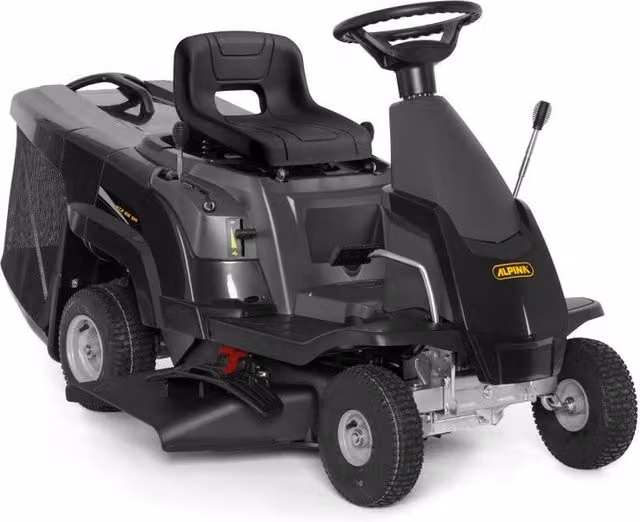 Trattorino tagliaerba Alpina AT2 66 QA con motore a scoppio da 224 cc, colore nero e sacco di raccolta