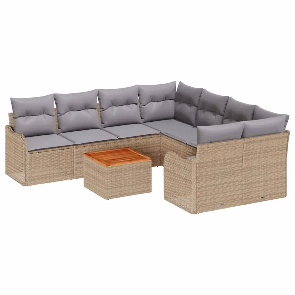Set Divano da Giardino vidaXL 9 pz in Polyrattan con Cuscini Beige e Grigio con Tavolino e Struttura in Metallo – 2