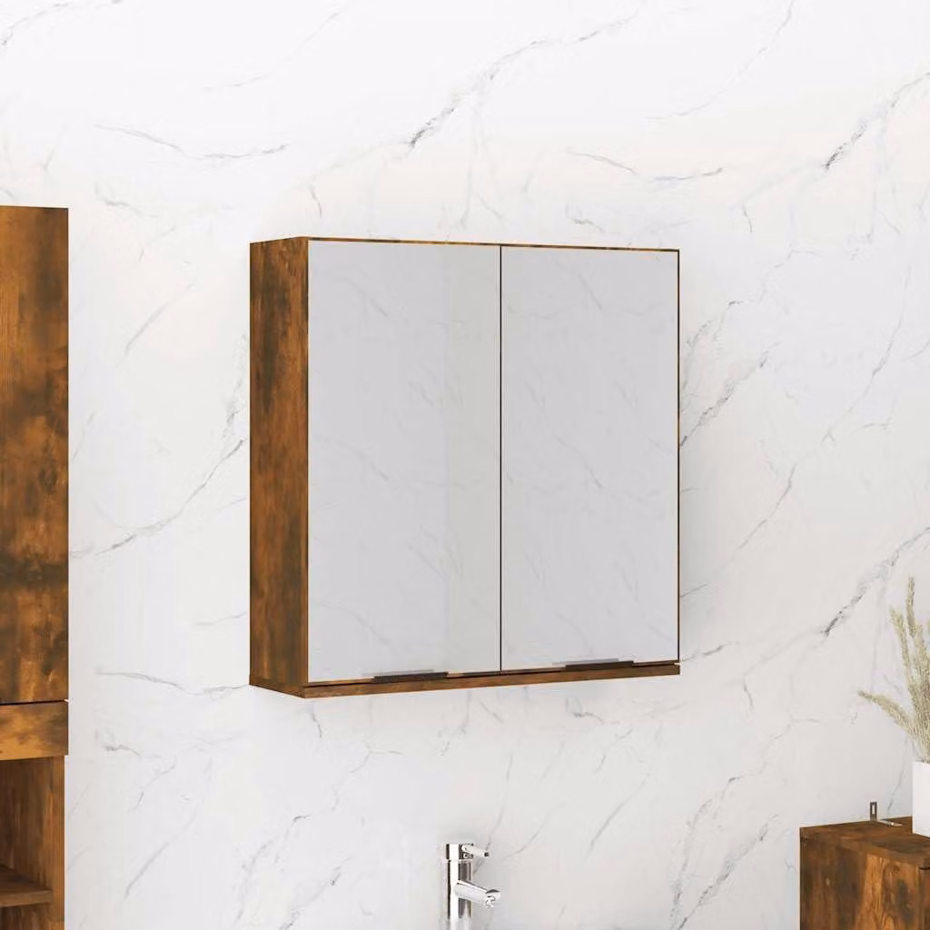 Armadio a specchio sospeso per il bagno, in legno di quercia affumicata