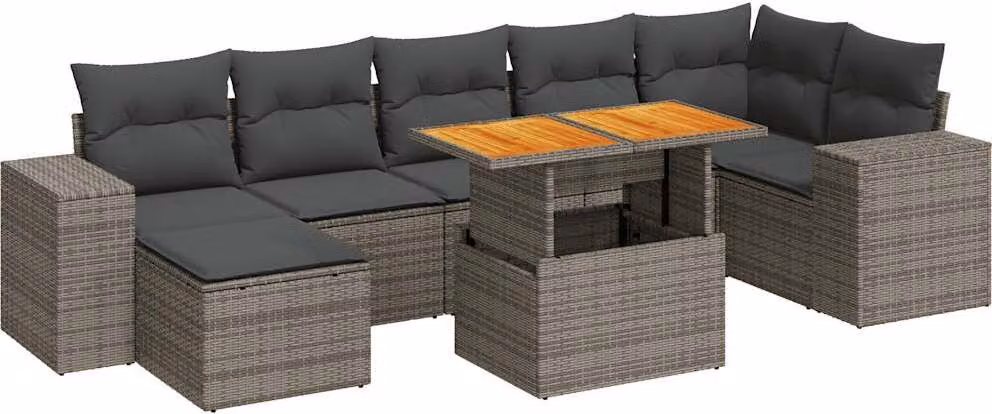 Set Divano da Giardino 8 pz con Cuscini Grigio in Polyrattan