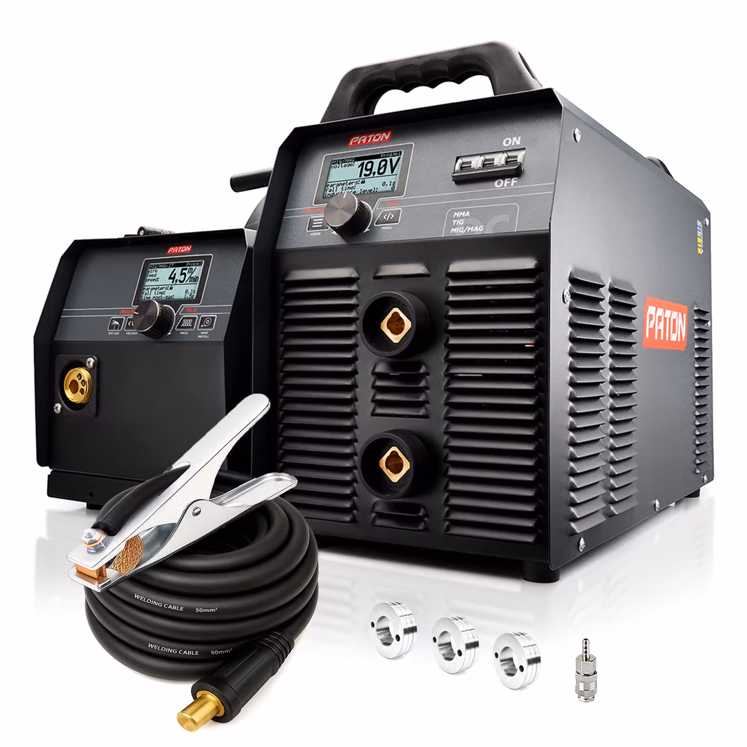PATON ProMIG-500-15-4-400V (WAM) Saldatrice MIG 3 in 1, 15-4 - Kit industriale con trainafilo a 4 rulli, torcia MIG e inverter - MIG/MAG