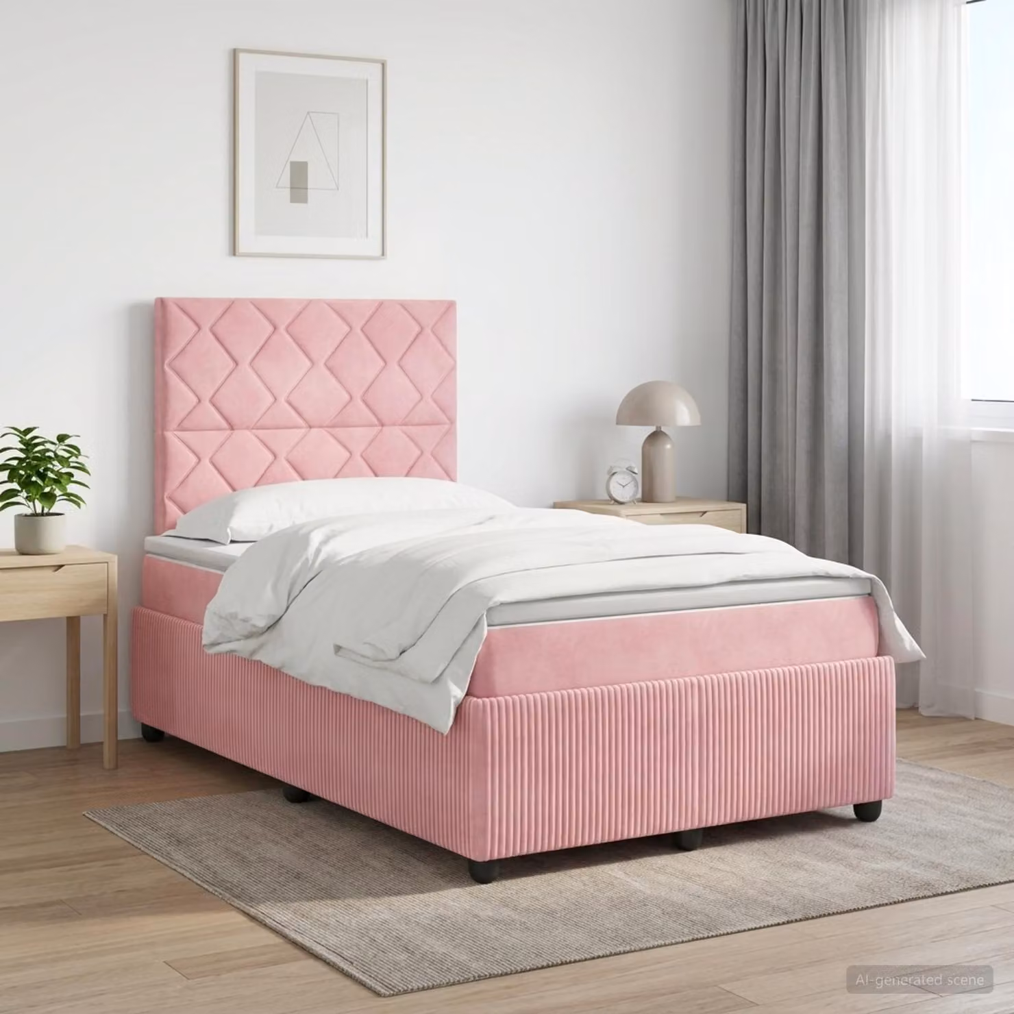 Letto box spring con materasso vidaXL in velluto rosa e bianco L/P: 120 x 200 cm