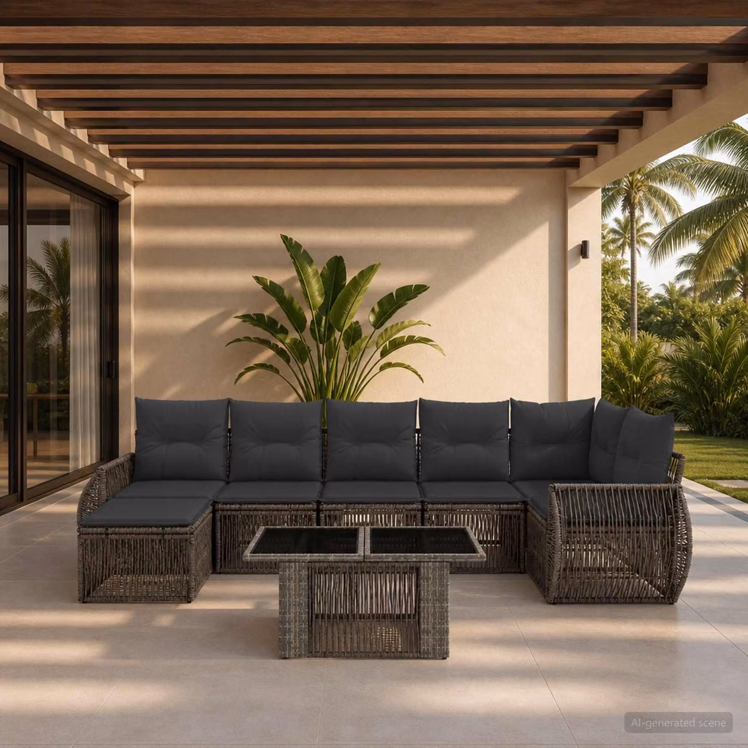 Set Divano da Giardino 8 pz vidaXL in Polyrattan Grigio e Antracite con Cuscini e Tavolino