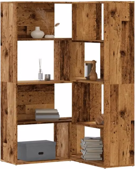 Libreria d'angolo vidaXL in legno marrone con 4 ripiani, ideale per soggiorno, camera da letto o ufficio, L/P/H: 85 x 20 x 140 cm